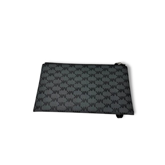 Michael Kors Jet Set Pouch Wristlet Coated Canvas Gray Black MK Logo 10"x 5.5" - Picture 2 of 10